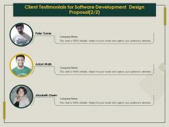 Client testimonials for software development design proposal ppt templates