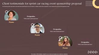 Client Testimonials For Sprint Car Racing Event Sponsorship Proposal Ppt Download