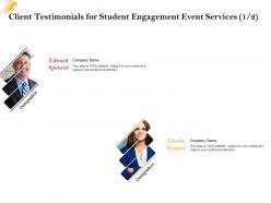Client testimonials for student engagement event services l1518 ppt powerpoint slide