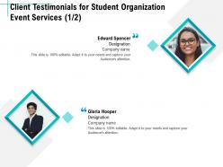 Client testimonials for student organization event services r314 ppt file formats