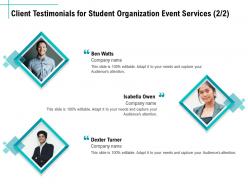 Client testimonials for student organization event services r315 ppt ideas