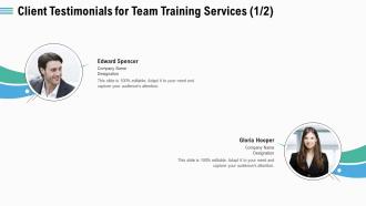 Client testimonials for team training services ppt slides show