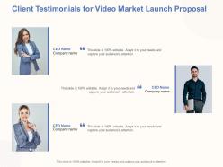 Client testimonials for video market launch proposal ppt powerpoint ideas