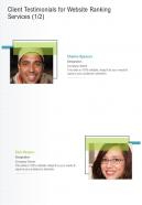 Client Testimonials For Website Ranking Services One Pager Sample Example Document