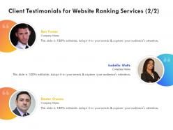 Client testimonials for website ranking services ppt powerpoint gallery show