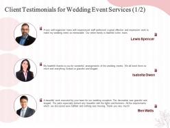 Client testimonials for wedding event services ppt powerpoint presentation slides