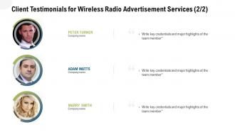 Client testimonials for wireless radio advertisement services ppt style image