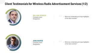 Client testimonials for wireless radio advertisement services