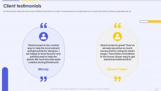 Client Testimonials OhmConnect Investor Funding Elevator Pitch Deck