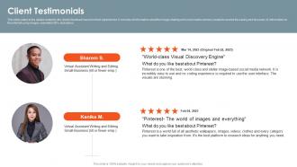 Client Testimonials Online Creator Community Investor Funding Elevator Pitch Deck