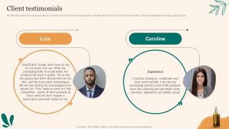 Client Testimonials Organic Products Company Investor Funding Elevator Pitch Deck