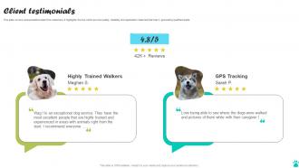 Client Testimonials Pet Care Service Application Pitch Deck