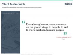 Client testimonials slide zuora investor funding elevator ppt infographics