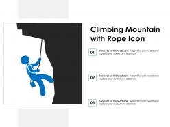 Climbing mountain with rope icon