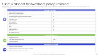 Clinet Worksheet For Investment Policy Statement