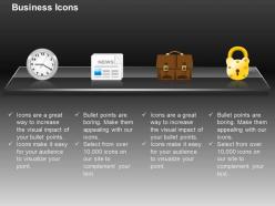 Clock suitcase lock news paper ppt icons graphics