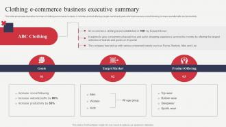 Clothing E Commerce Business Executive Summary Analyzing Financial Position Of Ecommerce