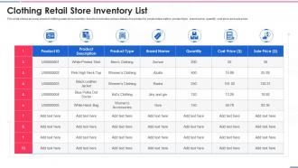 Clothing Retail Store Inventory List