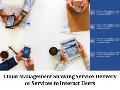 Cloud management showing service delivery or services to interact users