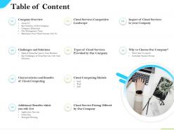 Cloud Service Providers Table Of Content Cloud Computing Models Ppt Show