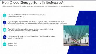 Cloud storage it how cloud storage benefits businesses ppt slides guide