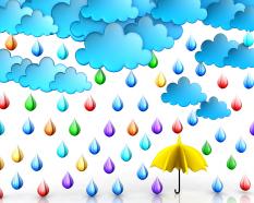 Cloud with rain drops and umbrella stock photo