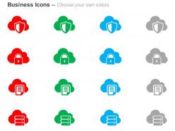 Clouds with safety shield lock files servers ppt icons graphics