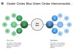 Cluster circles blue green circles interconnected with grey circle