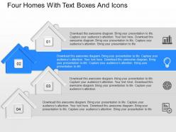 Cm four homes with text boxes and icons powerpoint template