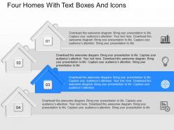 Cm four homes with text boxes and icons powerpoint template
