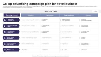 Co Op Advertising Campaign Plan For Travel Business