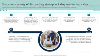 Coaching Firm Business Plan Executive Summary Of The Coaching Start Up Including Mission BP SS