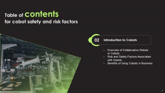 Cobot Safety And Risk Factors Powerpoint Presentation Slides Content Ready Designed