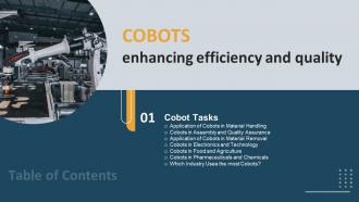 Cobots Enhancing Efficiency And Quality Table Of Contents Ppt Slides Layout