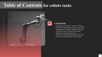 Cobots Tasks For Table Of Contents Ppt Outline Infographic Template