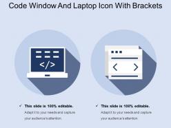 Code window and laptop icon with brackets