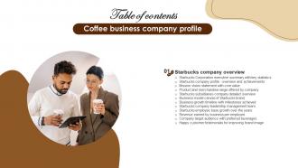 Coffee Business Company Profile Table Of Contents CP SS V
