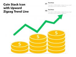 Coin stack icon with upward zigzag trend line