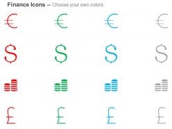 Coins dollar pound euro sign ppt icons graphics