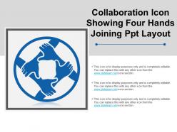 Collaboration icon showing four hands joining ppt layout