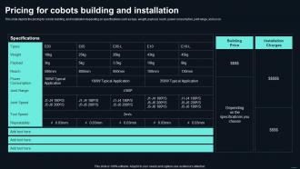 Collaborative Robots Pricing For Cobots Building And Installation Ppt Professional Design Inspiration