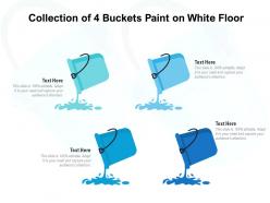 Collection of 4 buckets paint on white floor