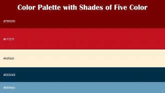 Color Palette With Five Shade Maroon Thunderbird Half Colonial White Prussian Blue Hippie Blue