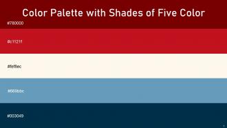Color Palette With Five Shade Maroon Thunderbird Orange White Hippie Blue Prussian Blue