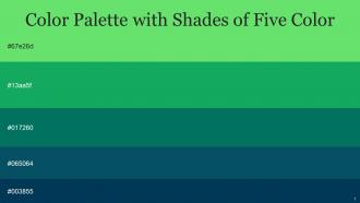 Color Palette With Five Shade Pastel Green Mountain Meadow Tropical Rain Forest Teal Blue Prussian Blue