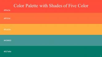 Color Palette With Five Shade Sunset Orange Burning Orange Yellow Orange Wedgewood Pine Green