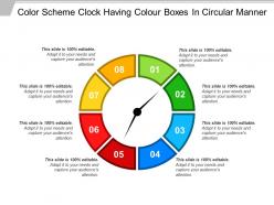 Color scheme clock having colour boxes in circular manner
