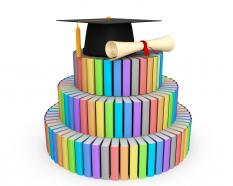 Colored books with graduation cap stock photo