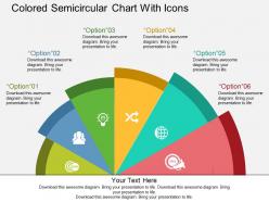 Colored semicircular chart with icons flat powerpoint design