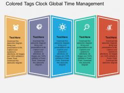 Colored Tags Clock Global Time Management Flat Powerpoint Design